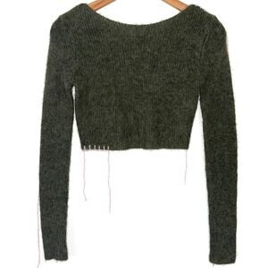 Zara Green Wool Alpaca Contrast Topstitched Cropped Knit Fairycore Sweater Small